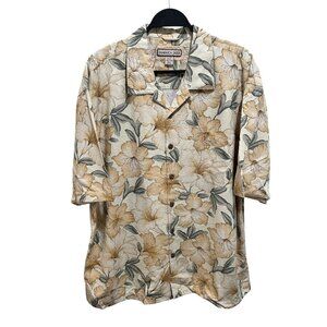 Jamacia Jaxx‎ Mens Size XXL Floral 100% Silk Short Sleeve Button Up Shirt